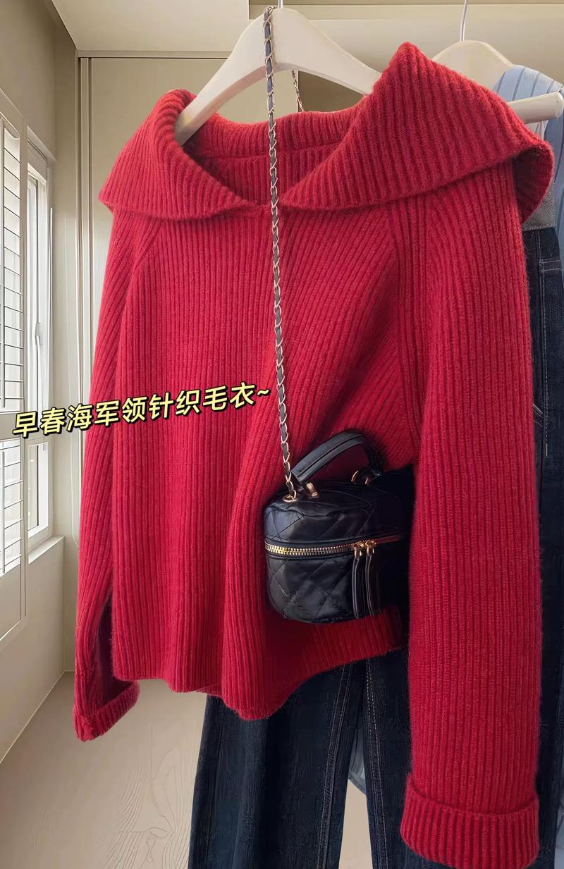 ootd丨法式复古红毛衣.文艺风满满的红毛衣,精致的大翻领,